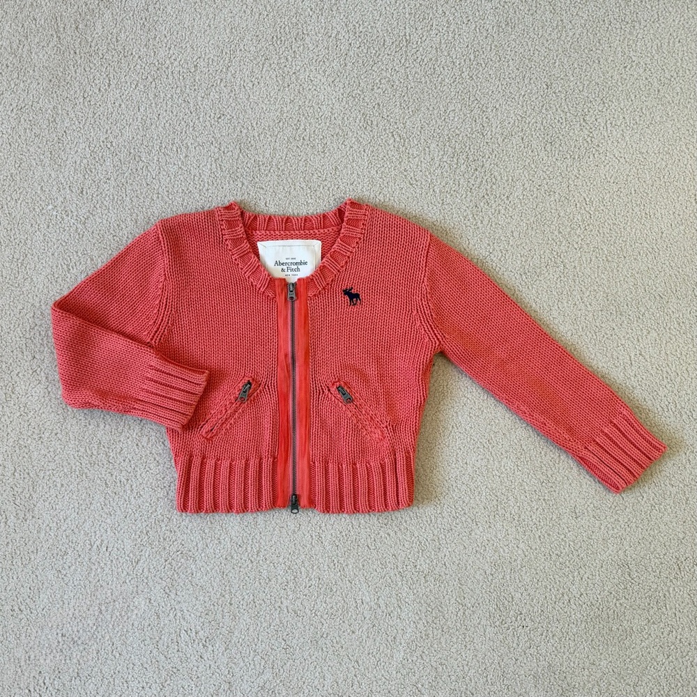 Abercrombie & Fitch Coral Cropped Zip Up Knit Cardigan Sweater